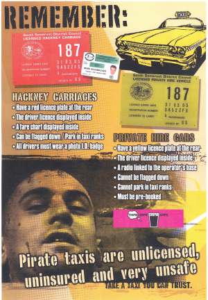 Lurid poster warning against unlicensed cabs