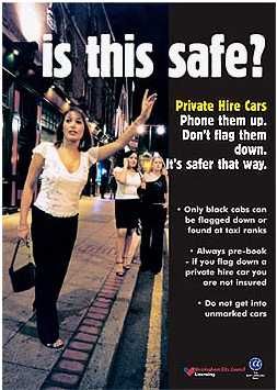 Poster of women hailing for a cab used in the UK Taxiwise campaign